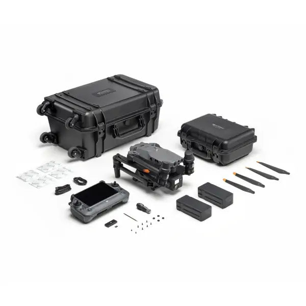 Complete package contents of the Matrice 30 Worry-Free Basic Combo, including the drone, controller, intelligent batteries, propellers, and accessories.